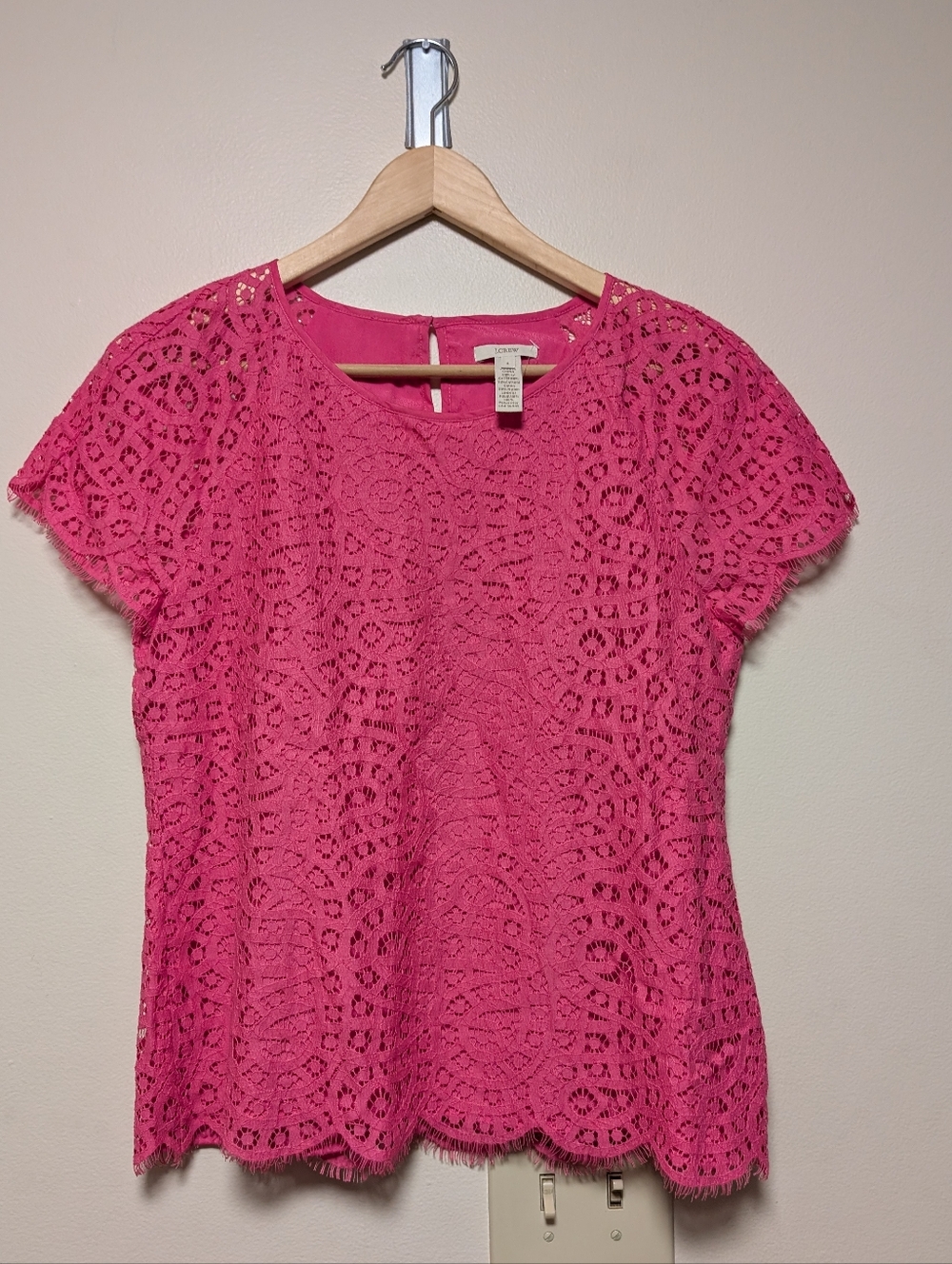 J.Crew Lace Blouse Pink Size 4 Short Sleeve Scallop Hem Top